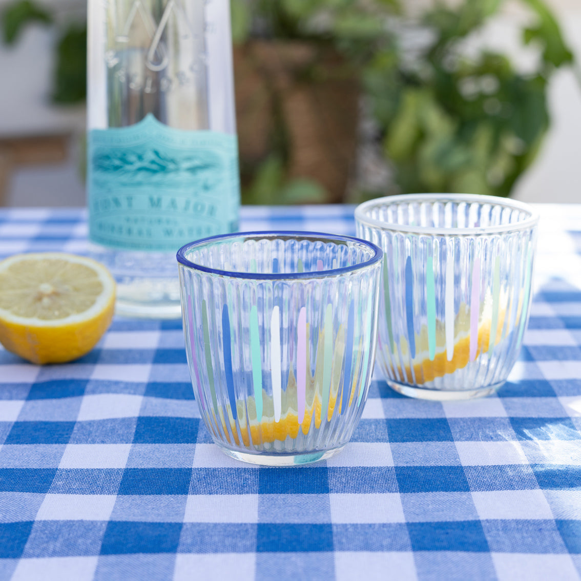 Blue & White Striped Glass Tumblers | Summer Glassware |