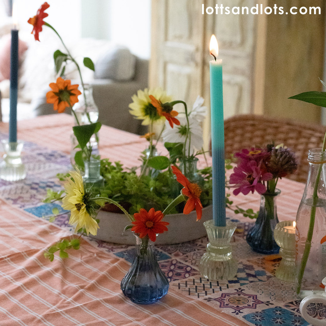 Moroccan Souk Blue Recycled Glass Bud Vase | Summer Party Decor |