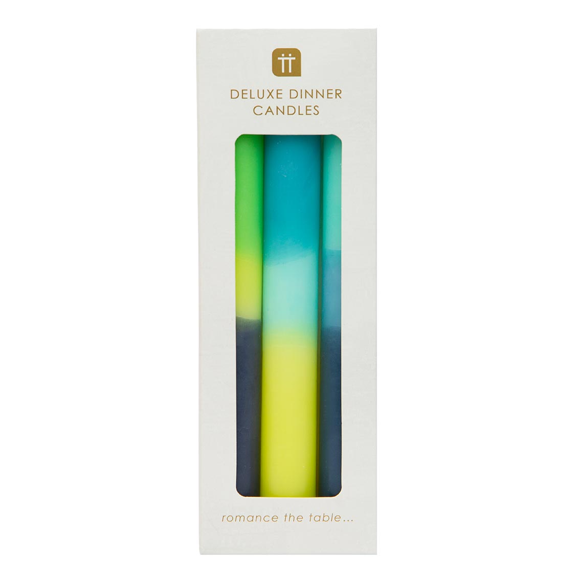 Marble 3 Tone Ombre Blue, Yellow and Green Dinner Candles - 3 Pack | Picnic Decor |
