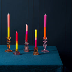 3 Tone Ombre Pink, Yellow & Orange Dinner Candles - 3 Pack | Picnic Decor |