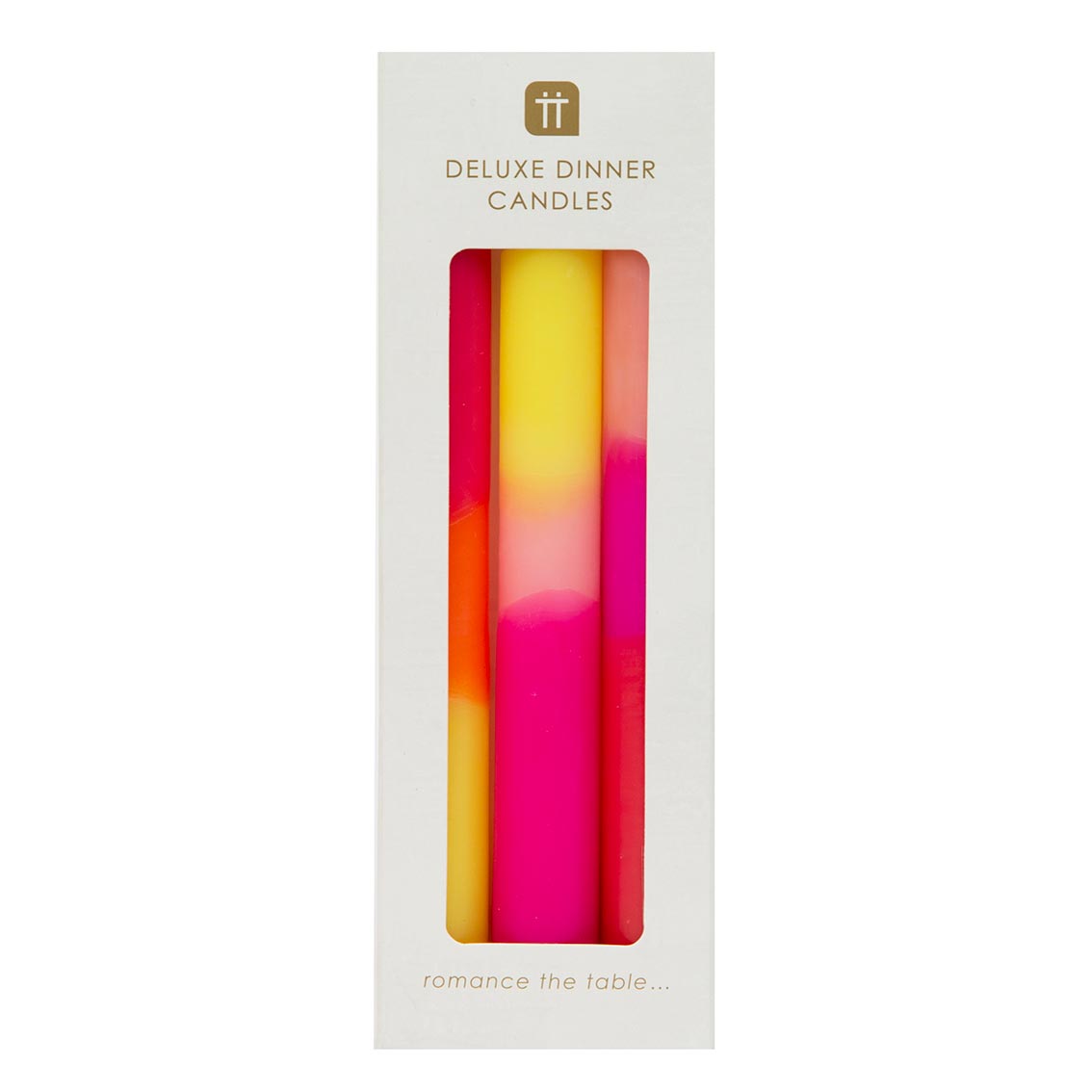 3 Tone Ombre Pink, Yellow & Orange Dinner Candles - 3 Pack | Picnic Decor |
