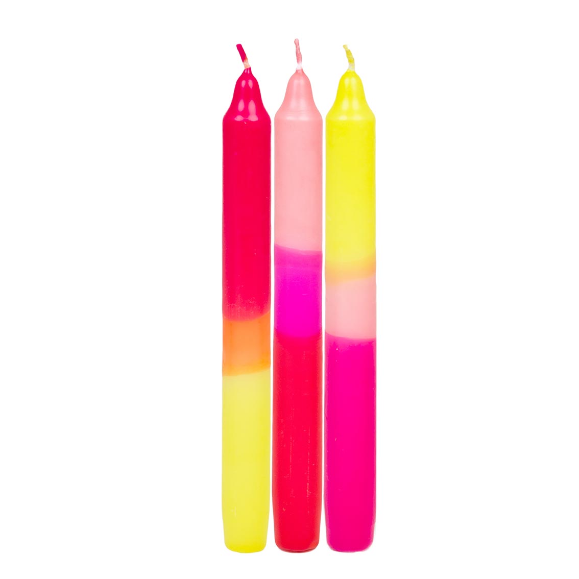 3 Tone Ombre Pink, Yellow & Orange Dinner Candles - 3 Pack | Picnic Decor |