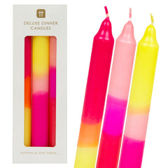 3 Tone Ombre Pink, Yellow & Orange Dinner Candles - 3 Pack | Picnic Decor |
