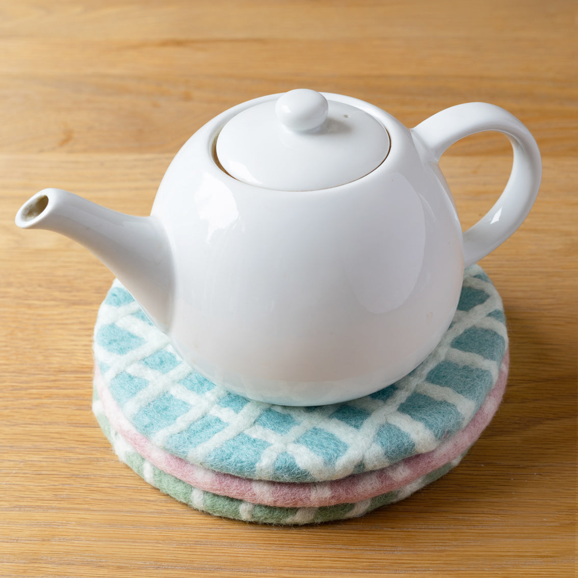 Green, Blue & Pink Checked Felt Trivets  | Summer Tableware |