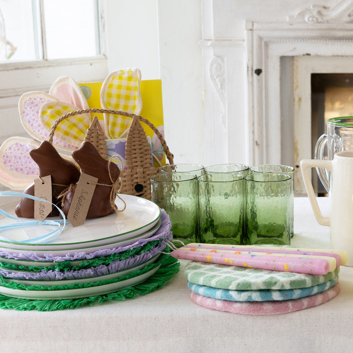 Green, Blue & Pink Checked Felt Trivets  | Summer Tableware |