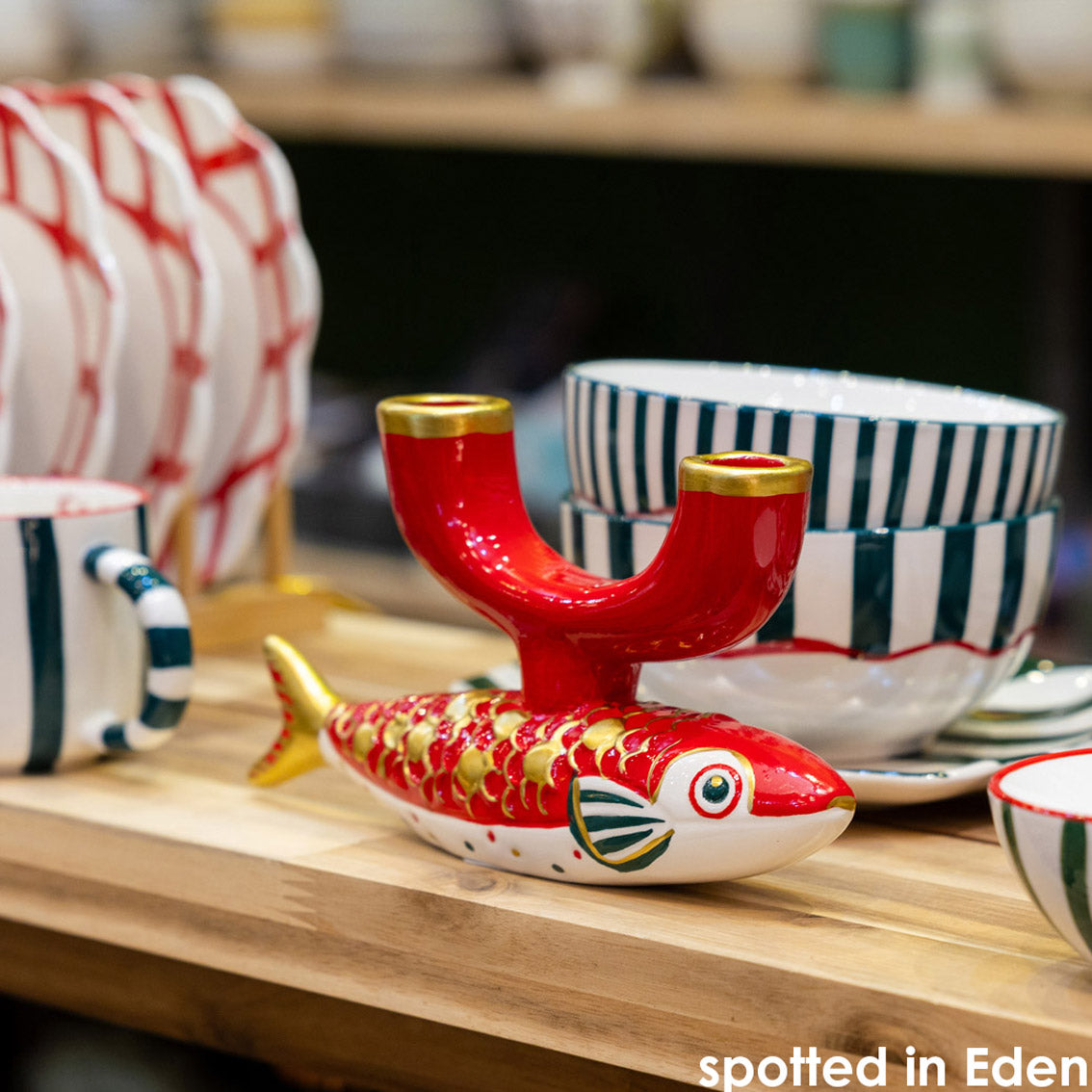 Hand-Painted Koi Fish Ceramic Candle Holder | Home Decor |
