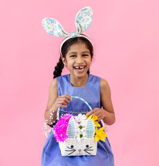 Blue & White Recycled Paper Bunny Shaped Basket | Easter Decor |