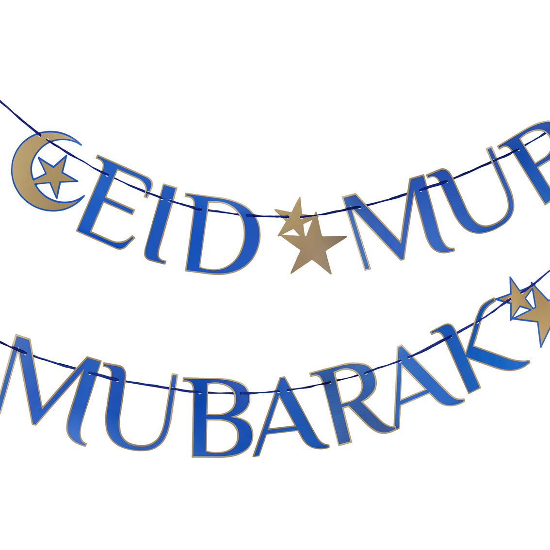 Navy & Gold Eid Mubarak Paper Garland | Party Supplies |