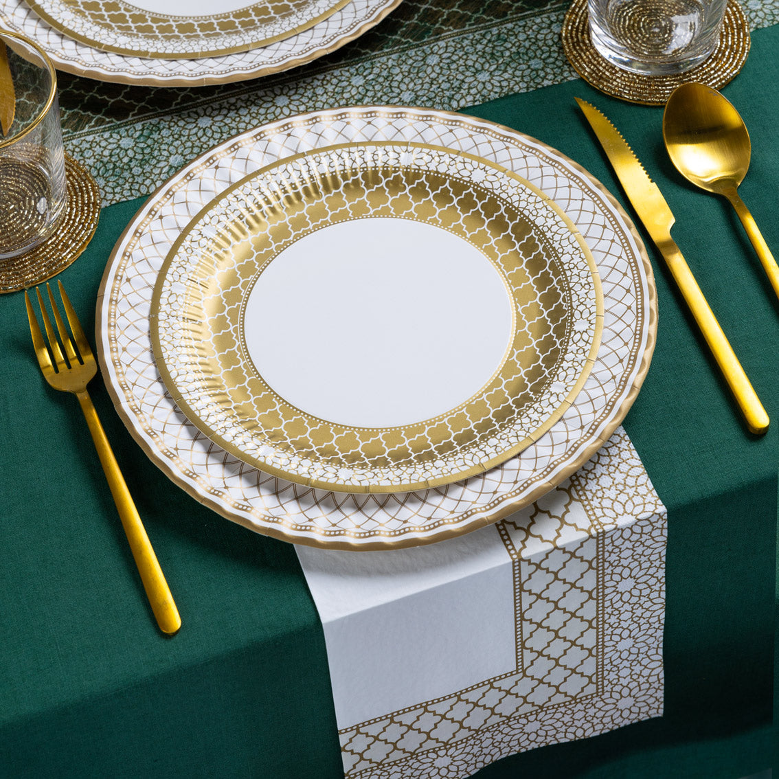 Gold & White Paper Plates - 10 Pack | Party Napkins |