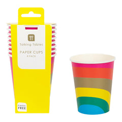 Birthday Brights Rainbow Paper Cups - 8 Pack | Kids Birthday Party |