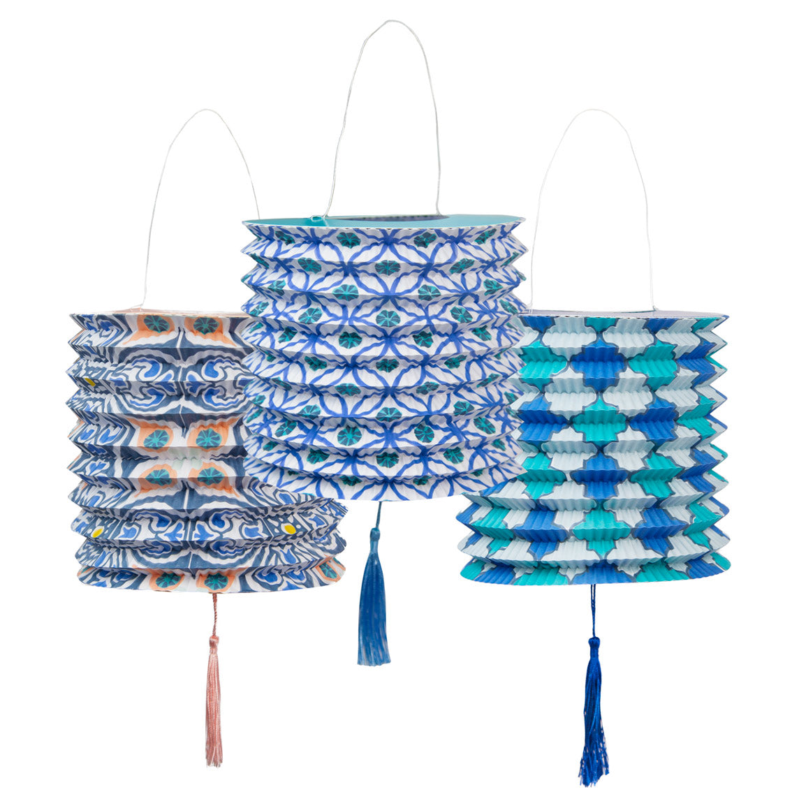 Moroccan Souk Blue Hanging Paper Lanterns - 3 Pack | Outdoor Home Decor |