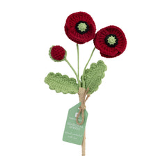 Handmade Red Poppy Crochet Sprigs Bundle - 18cm | Home Decor |