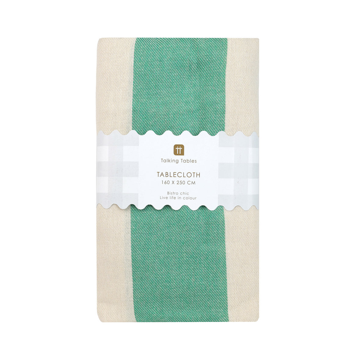 Green Stripe Cotton XL Tablecloth - 160cm x 250cm | Summer Home Decor |