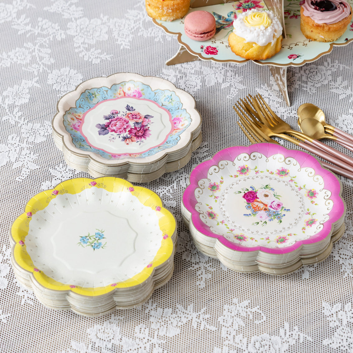 Floral Pattern Paper Plates - 24 Pack  | Tea Party Decor |