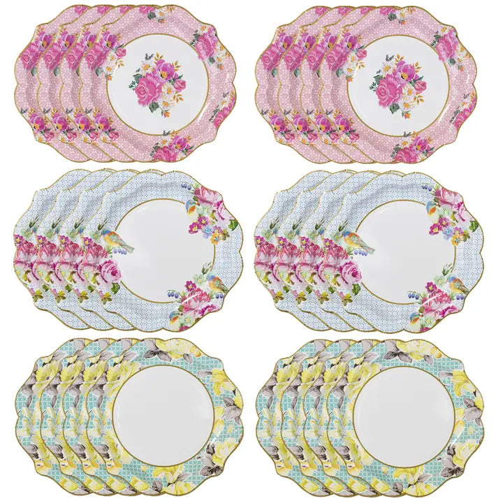 Floral Paper Plates - 24 Pack | Tea Party Decor |