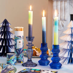 Marble 3 Tone Ombre Blue, Yellow and Green Dinner Candles - 3 Pack | Picnic Decor |