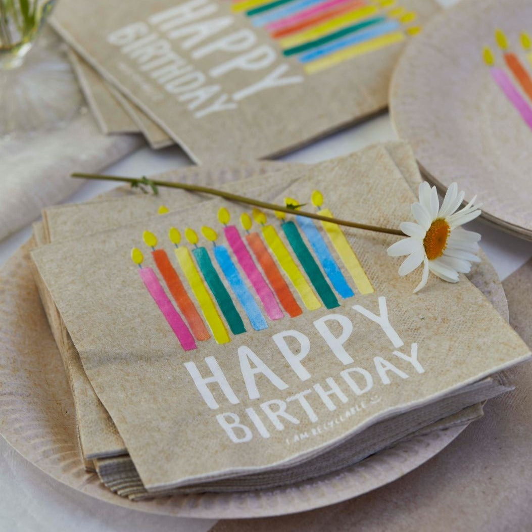 Happy Birthday Candles Paper Napkins - 20 Pack | Birthday Napkins |