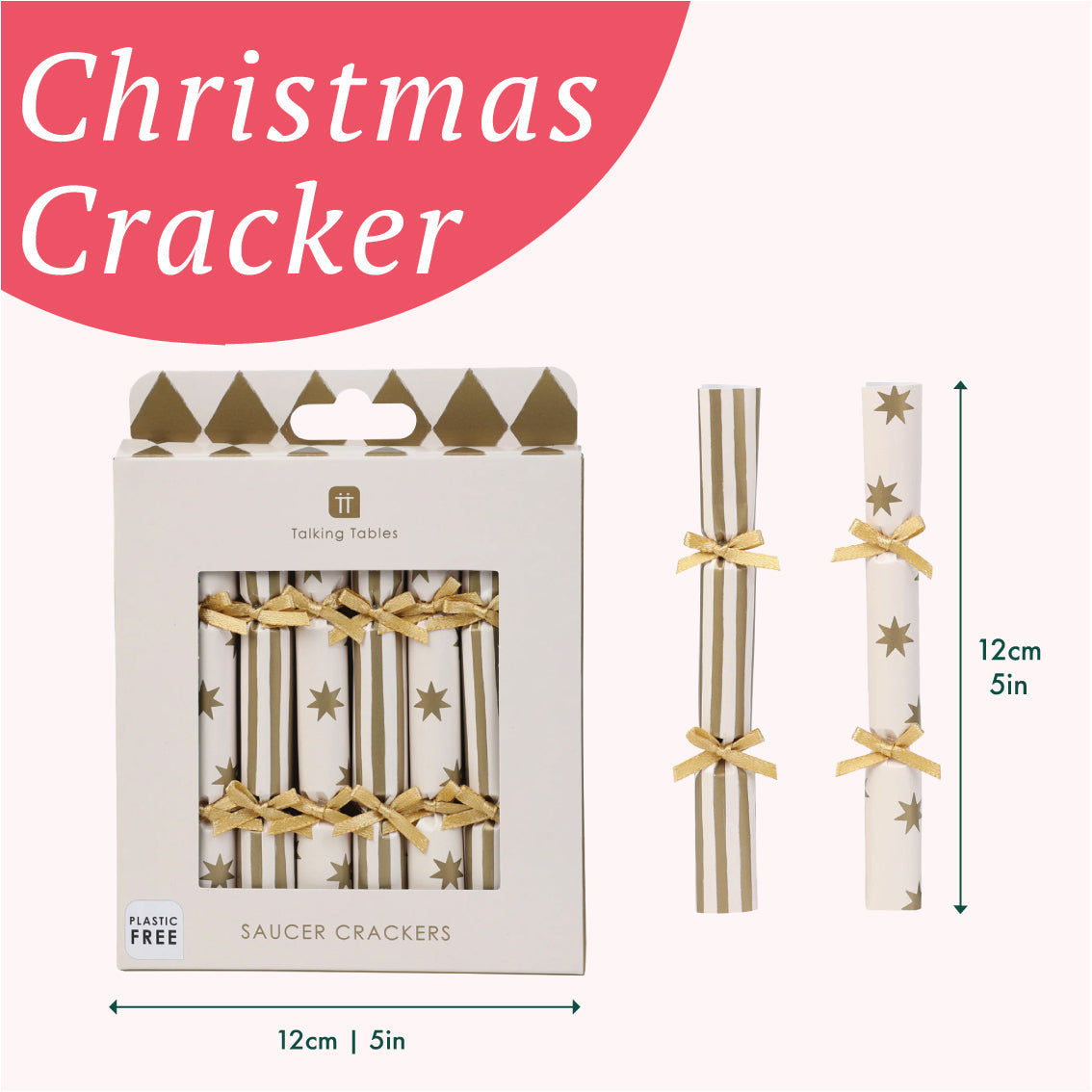 Gold Christmas Saucer Crackers - 10 Pack Display | Christmas Decor |